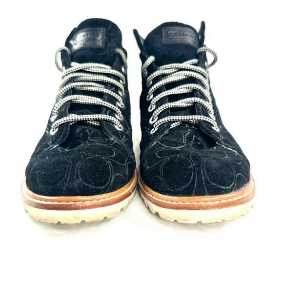 Coach Ester A4191 Women Size 10 Black Signature Embossed Suede Bootie Lace Up - Picture 3 of 8